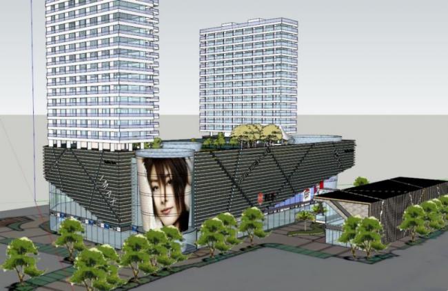 Sketchup住宅模型|高层住宅，底层商业，现代风格
