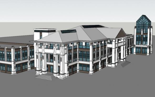 Sketchup商业模型|多层商业会所，现代风格，三层玻璃结构