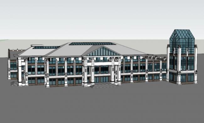 Sketchup商业模型|多层商业会所，现代风格，三层玻璃结构