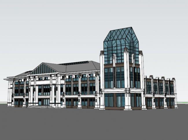 Sketchup商业模型|多层商业会所，现代风格，三层玻璃结构