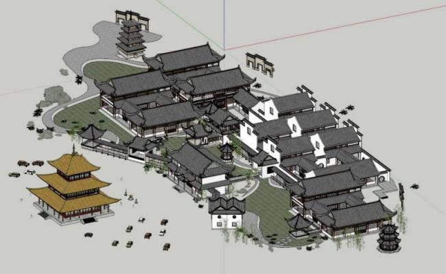 Sketchup古建筑模型|多层南方民居，古建筑群，中式风格