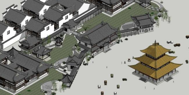 Sketchup古建筑模型|多层南方民居，古建筑群，中式风格