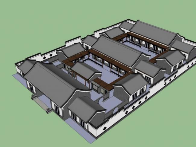 Sketchup住宅模型|四合院，中式风格