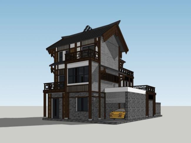 Sketchup住宅模型|多层民居，古建筑，中式风格