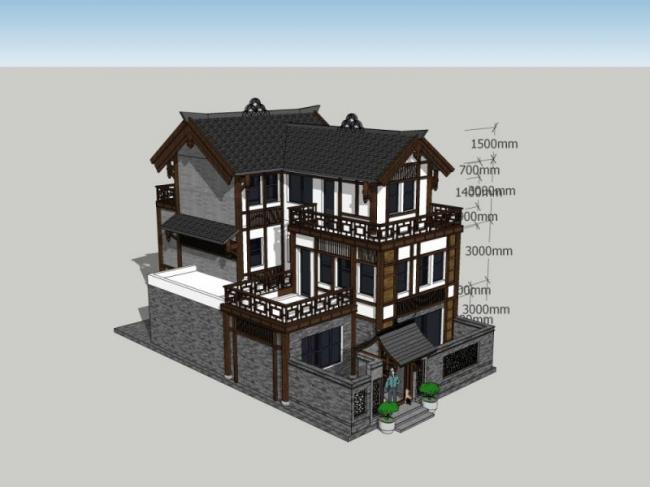 Sketchup住宅模型|多层民居，古建筑，中式风格