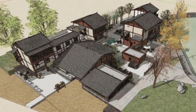 Sketchup住宅模型|民宿，中式风格