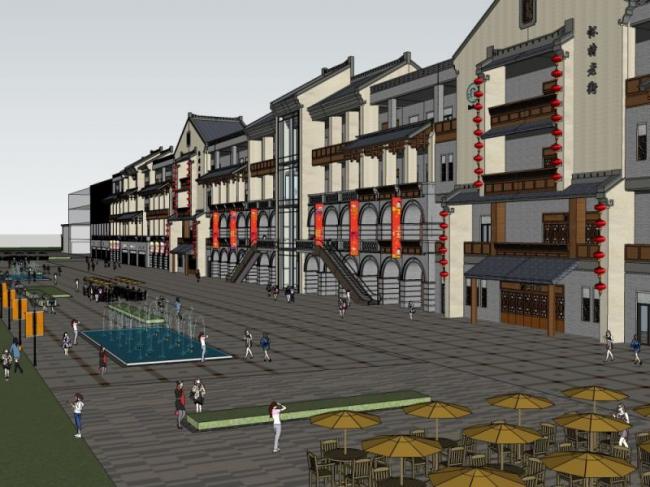 Sketchup商业模型|多层商业街，现代中式风格