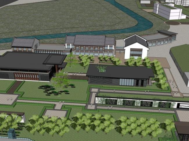 Sketchup商业模型|多层售楼处，现代中式风格