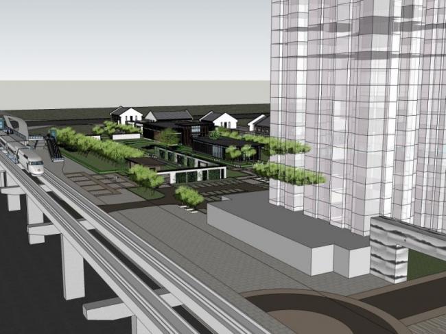 Sketchup商业模型|多层售楼处，现代中式风格