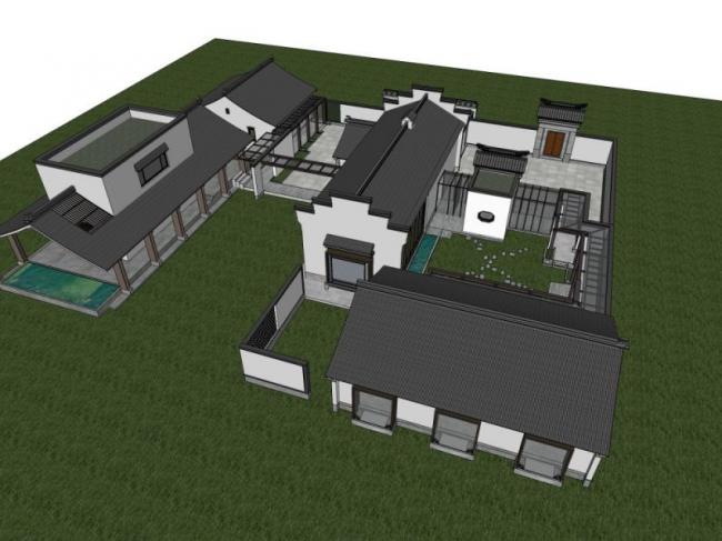 Sketchup文化模型|多层书院，文化建筑，中式风格