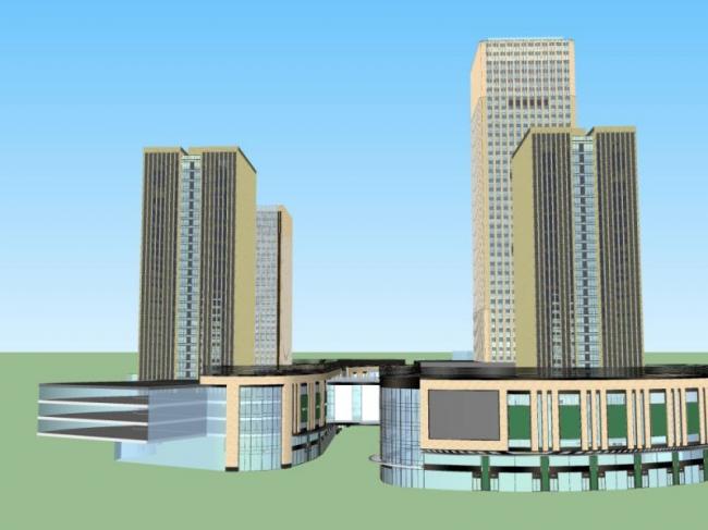 Sketchup综合体模型|多高层商业综合体，现代风格
