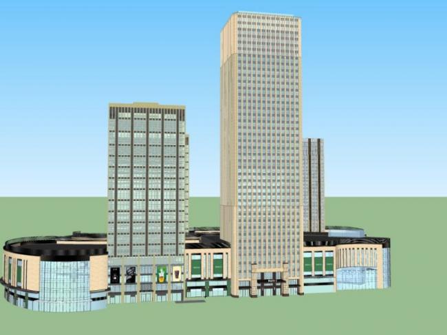 Sketchup综合体模型|多高层商业综合体，现代风格