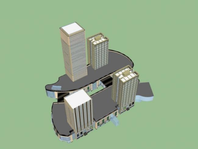 Sketchup综合体模型|多高层商业综合体，现代风格