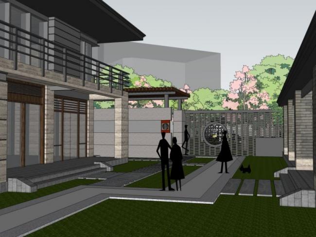 Sketchup商业模型|多层会所，现代中式风格