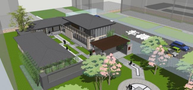 Sketchup商业模型|多层会所，现代中式风格