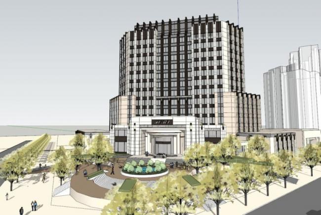 Sketchup办公模型|高层办公，底层商业，现代风格