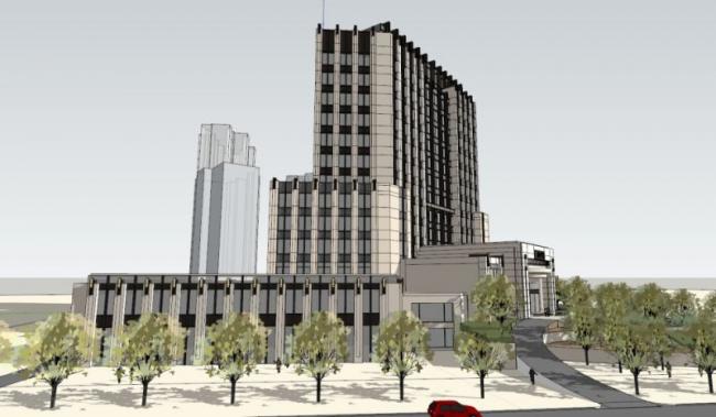 Sketchup办公模型|高层办公，底层商业，现代风格