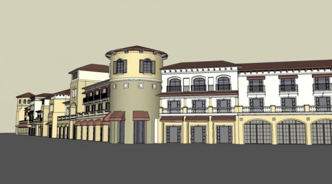 Sketchup商业模型|多层商业街，欧式西班牙，古典风格