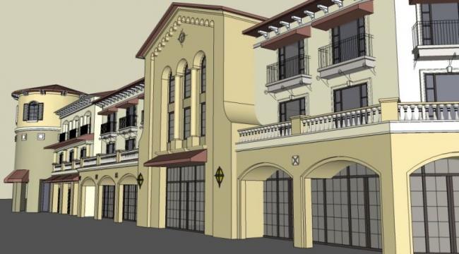 Sketchup商业模型|多层商业街，欧式西班牙，古典风格
