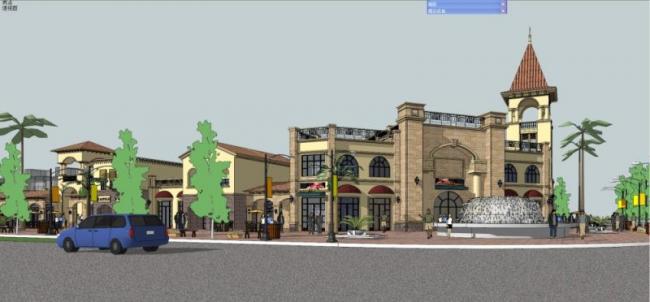 Sketchup商业模型|多层商业建筑，西班牙风格，古典风格