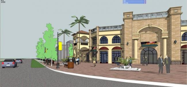 Sketchup商业模型|多层商业建筑，西班牙风格，古典风格