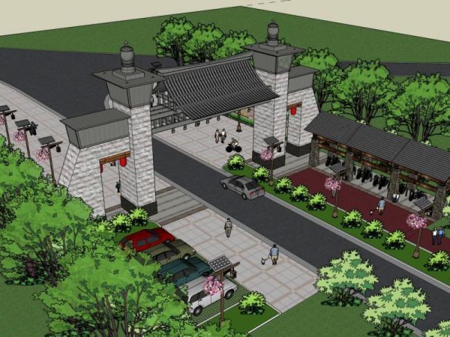 Sketchup小品模型|景区大门，中式风格，小品