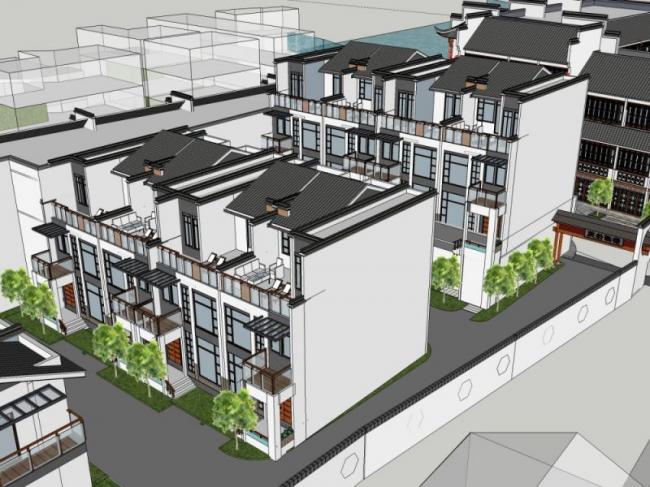 Sketchup住宅模型|多层住宅，东方新古典，现代中式风格