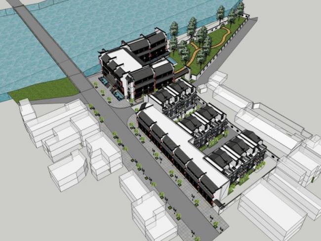 Sketchup住宅模型|多层住宅，东方新古典，现代中式风格