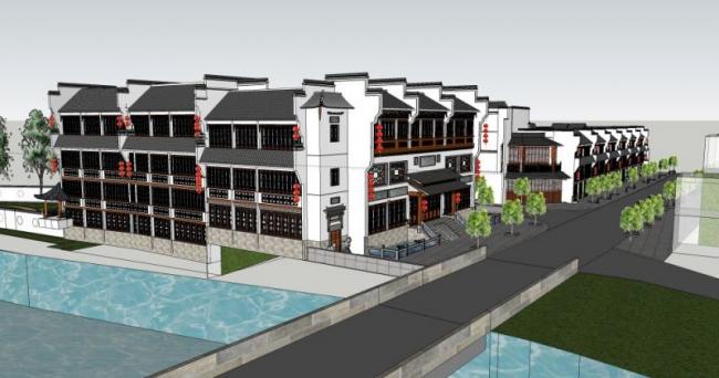 Sketchup住宅模型|多层住宅，东方新古典，现代中式风格