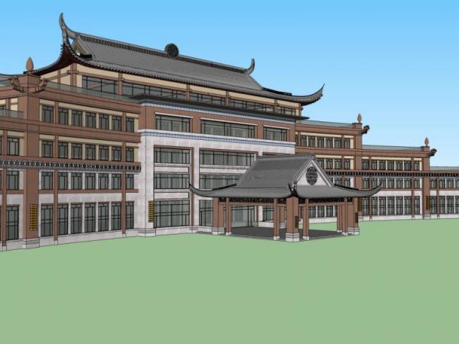 Sketchup酒店模型|多层酒店，中式风格