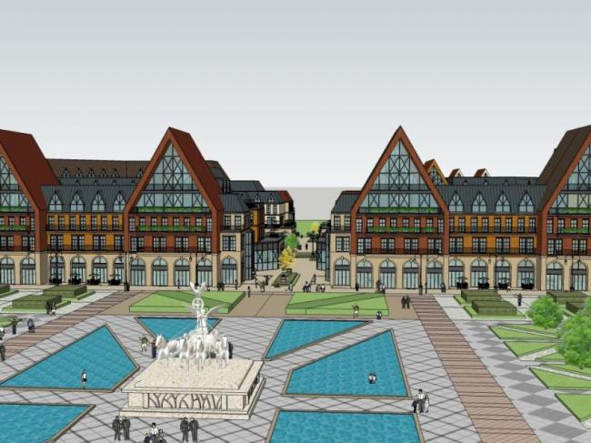 Sketchup商业模型|多层商业街风情街，古典风格