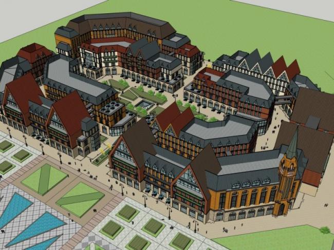 Sketchup商业模型|多层商业街风情街，古典风格