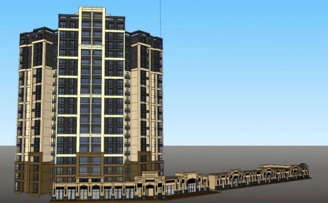 Sketchup住宅模型|高层住宅，底层商业，现代风格