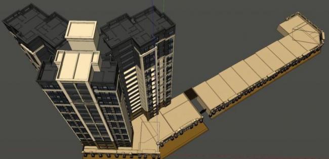 Sketchup住宅模型|高层住宅，底层商业，现代风格