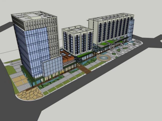 Sketchup住宅模型|高层住宅，底层商业，现代风格