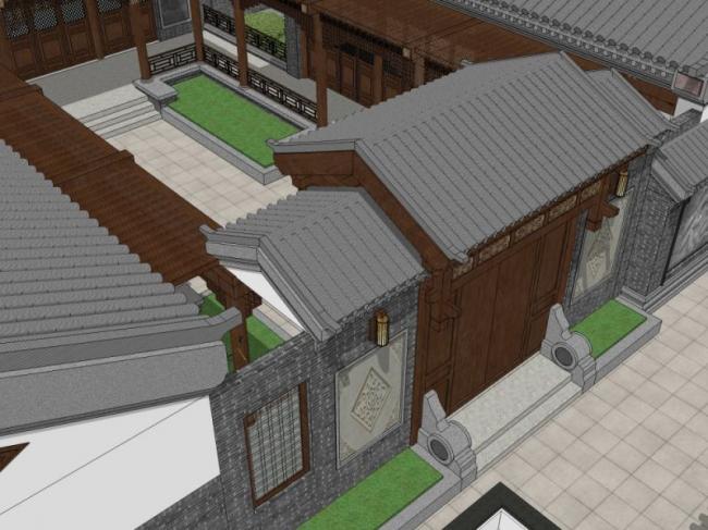 Sketchup住宅模型|四合院，中式风格