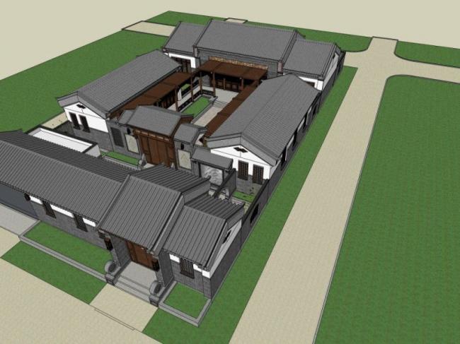 Sketchup住宅模型|四合院，中式风格