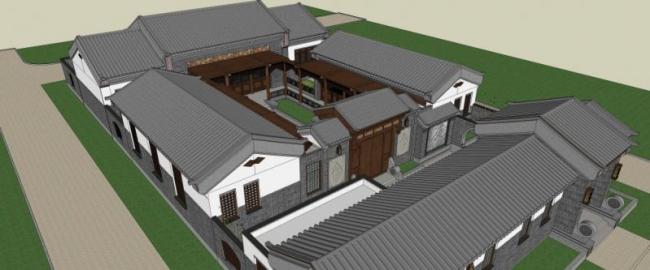Sketchup住宅模型|四合院，中式风格