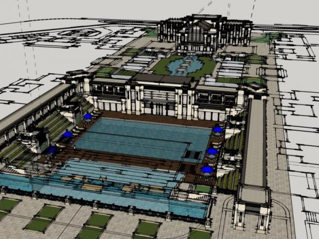 Sketchup酒店模型|多层酒店，古典风格