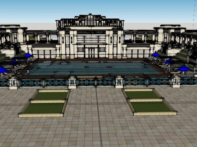 Sketchup酒店模型|多层酒店，古典风格