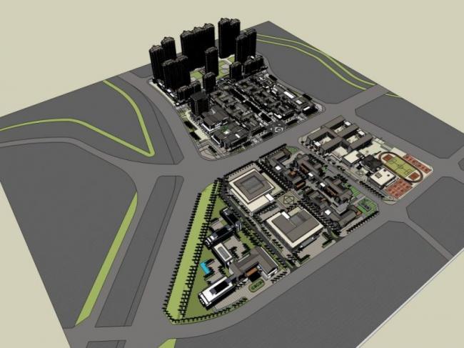 Sketchup综合体模型|多高层商业综合体，现代中式风格