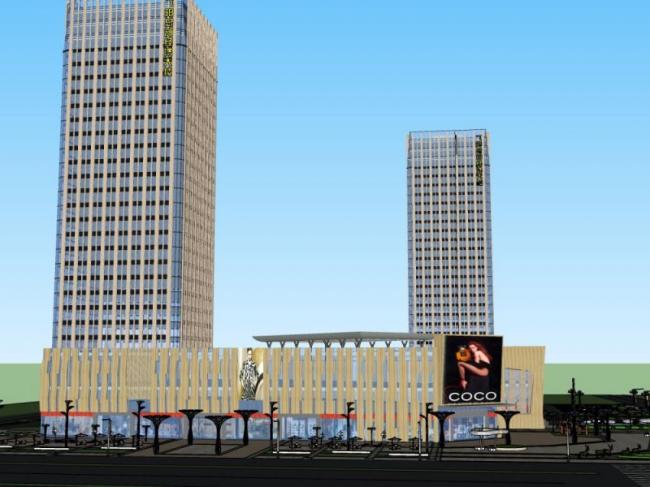 Sketchup综合体模型|多高层商业综合体，现代风格