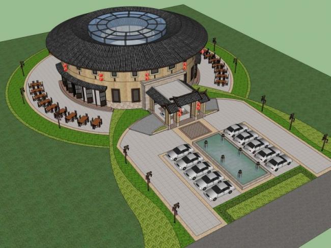 Sketchup酒店模型|低层酒店，东方新古典