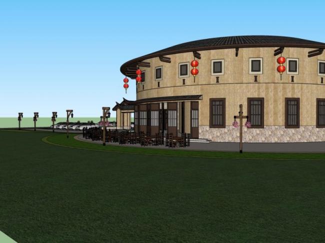 Sketchup酒店模型|低层酒店，东方新古典