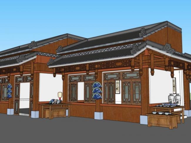 Sketchup商业模型|低层商业街，中式风格