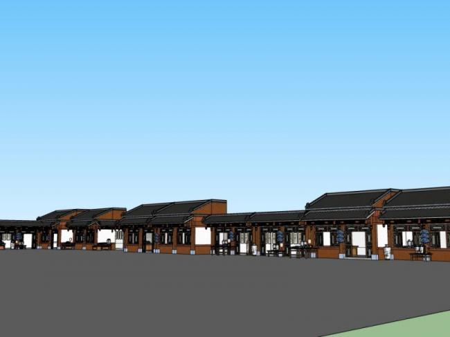 Sketchup商业模型|低层商业街，中式风格