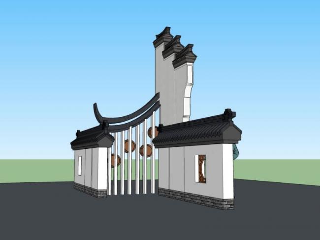 Sketchup小品模型|入口，中式风格，小品