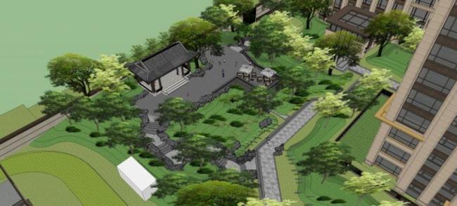 Sketchup景观模型|小区景观，住宅景观，新中式风格