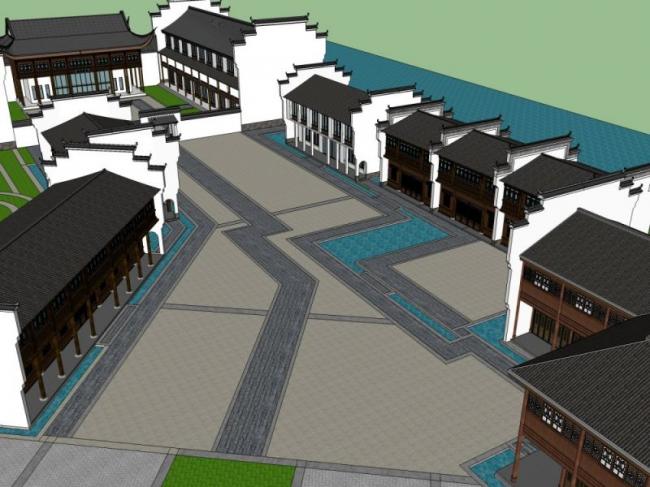 Sketchup商业模型|商业街，中式风格