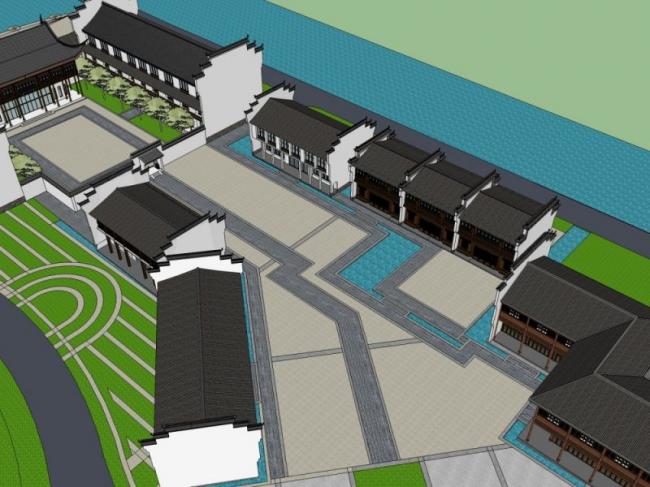 Sketchup商业模型|商业街，中式风格